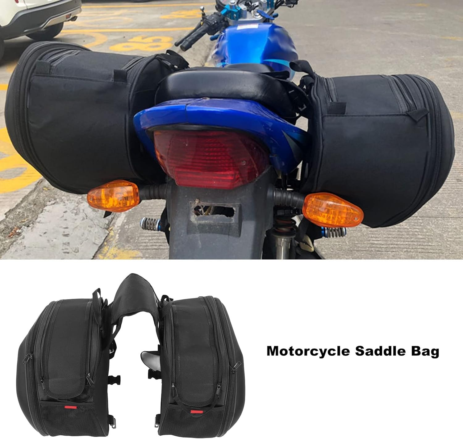 Motorbike Tail Panniers Durable 1 Pair Waterproof Large Motorbike Saddle Bag for Motorbikes (Black) - Black image number 5