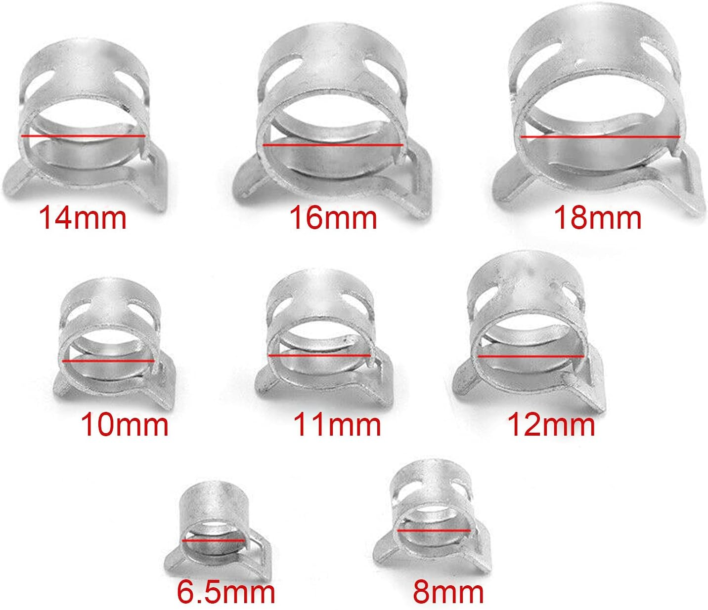 Joyzan Spring Band Hose Clamps, Stainless Steel Silicone Vacuum Hose Assortment Kit Fuel Line Air Tube Water Pipe Clip Fasteners 6.5Mm 8Mm 10Mm 11Mm 12Mm 14Mm 16Mm 18Mm 160Pcs image number 1
