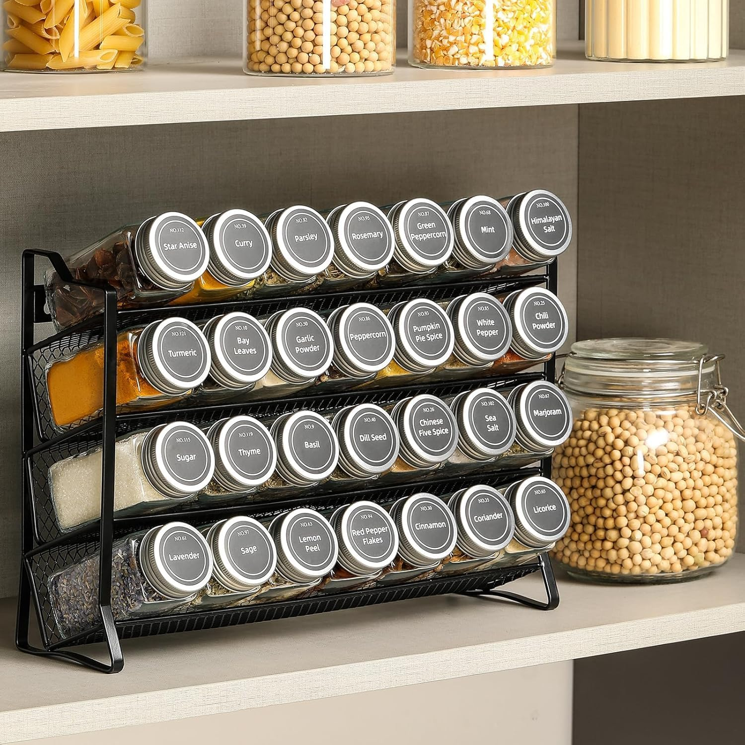 SUPTOP 4 Tier Spice Rack Organizer with 28 Empty Spice Jars, Funnel, Spice Labels, Seasoning Organizer for Countertop, Cabinet, Kitchen, Pantry, Cupboard, 34.5Cm &times; 23.6Cm (W&times;H) image number 2