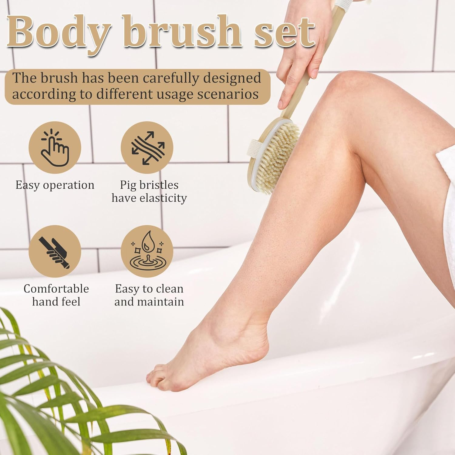DJAPWPX 5 Pcs Dry Body Brush with Wooden Handle Exfoliating Body Face Foot Cleaning Brush Dead Skin Removal for Back Face Foot image number 5
