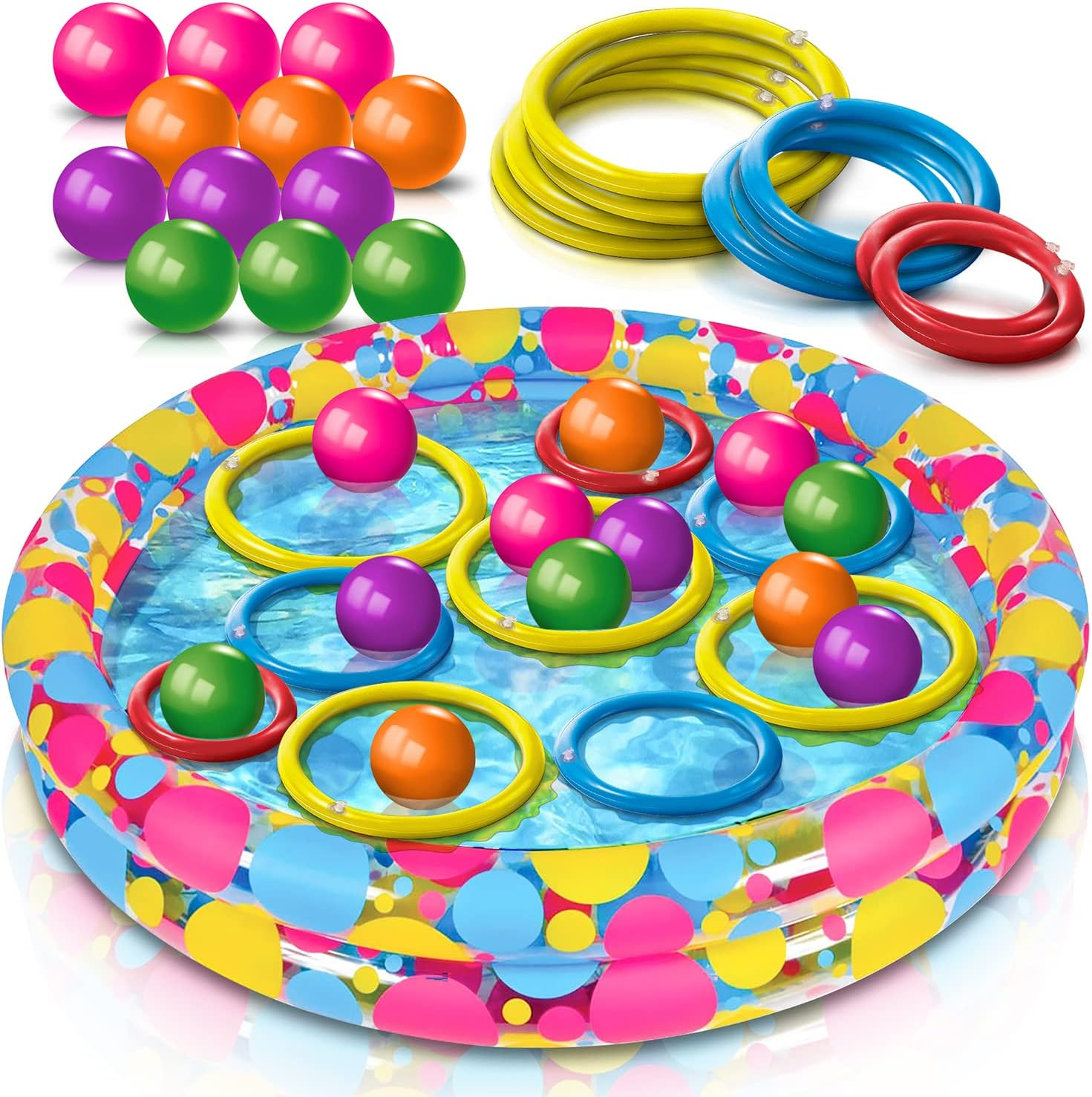 Gamie Floating Ring Toss Game for Kids, Outdoor Carnival Game Set with Inflatable Pool, Floating Rings, and Colored Plastic Balls, Outdoor Games for Family and Backyard Parties image number 5
