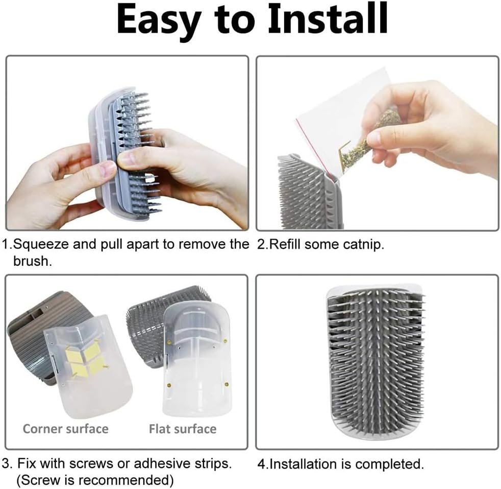 Pack of 2 Soft Cat Brush, Massage Corner for Cats, Self Groomer, Cat Loves Corner Brush, Cat Toy with Catnip for Long Hair, Short Hair, Cat Massage, Grey image number 1