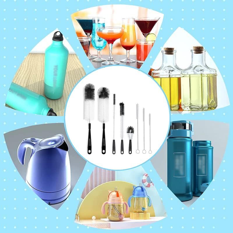 AIMALL 8 Pcs Nylon Straw Brush Set Cleaner Bottle Glass Tube Pipe Small Long Cleaning, Versatile Stainless Steel Wire Nylon Bristles for Deep Cleaning image number 6
