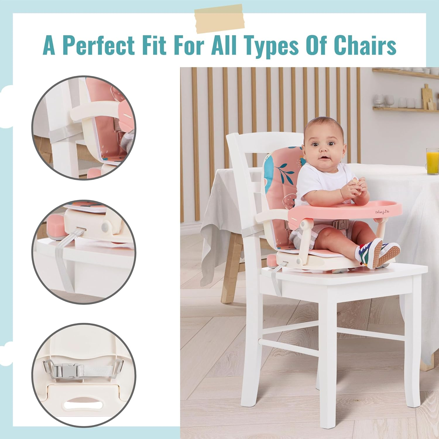 Dream on Me Munch N Go Booster Seat for Dining Table, Lightweight Compact Fold Travel Booster Seat, 3-In-1 Convertible, Four Level Height Adjustment and Easy Tray Removal - Mint image number 4