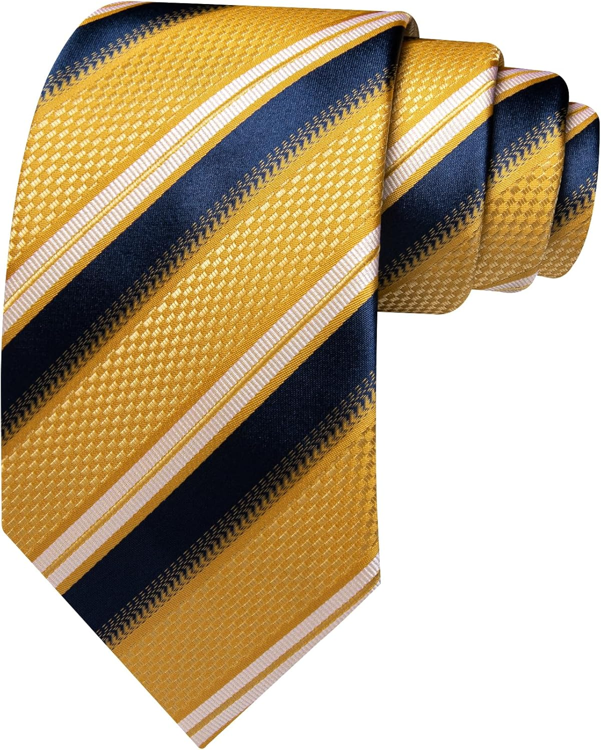 Barry.Wang Striped/Plaid Tie with Tie Clip for Men Silk Necktie Pocket Square Cufflinks Set Formal Business Wedding Party image number 3