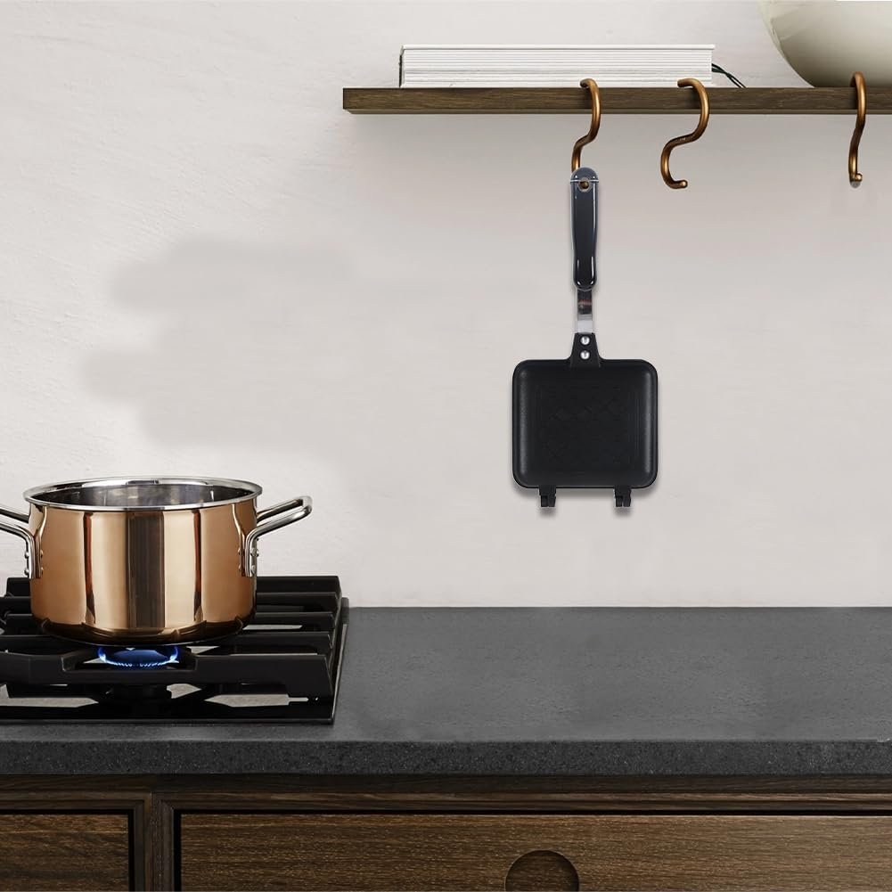 Lwuey Stovetop Sandwich Maker, Grilled Sandwiches Panini Maker Pan with Non Stick Plates Aluminum Flip Double Sided Pan Toasted Frying Pans Press Baking Pot Toaster Grilling Breakfast Home Kitchen