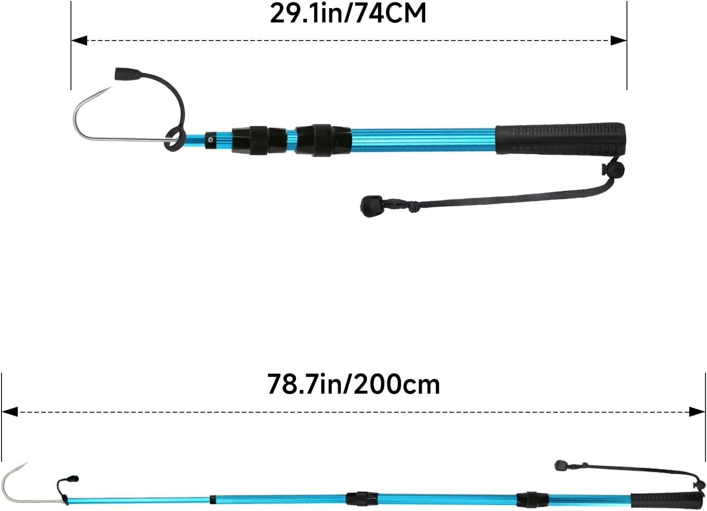 KOMCLUB Telescopic Fishing Gaff - Sturdy Aluminum Pole, Non-Slip Handle, Fish Gaff with Stainless Steel Hook Can Float When Extending，35.4In 6.6Ft S/M Length Spear for Saltwater Fish image number 2