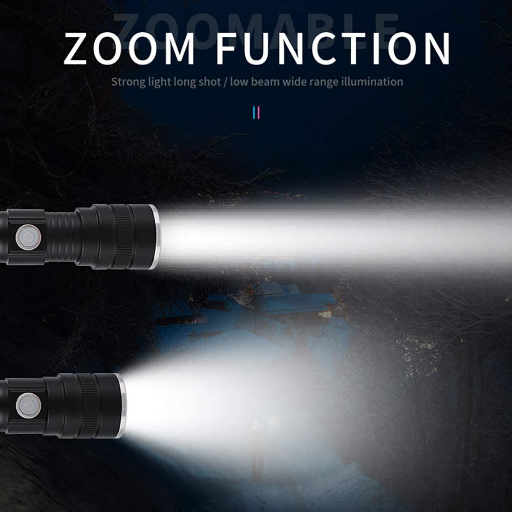 LED Flashlight, USB Rechargeable Flashlights, Super Bright 6000 Lumen P50 Flashlights, Rechargeable Tactical Waterproof Flashlight with Zoom for Camping, Hiking and Emergencies Built-In Battery image number 3
