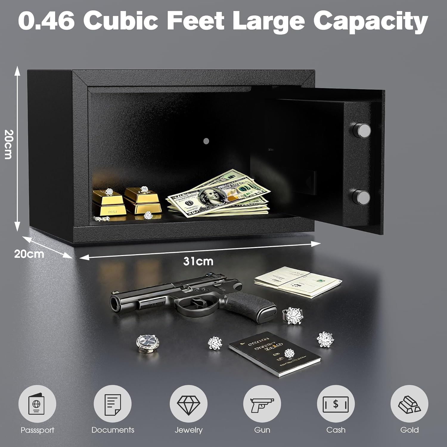 Advwin Security Safe and Lock Box, Steel Drop Safe with Electronic Digital Keypad and Key, 13 L/0.46 Cubic Feet, for Home Office Hotel Business Jewelry Cash