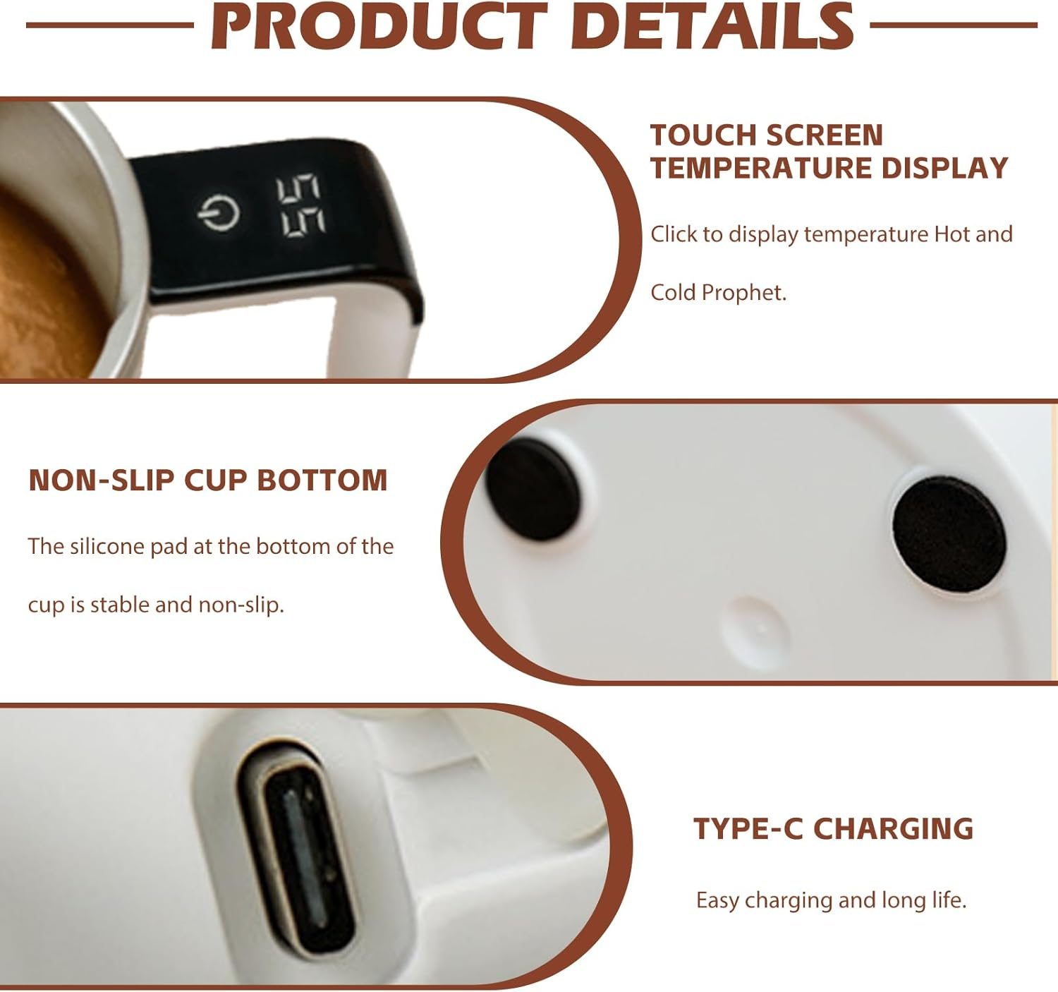 380 Ml Electric Self Stirring Coffee Mug, Thermal Mug with Temperature Display - Magnetic Self-Stirring Cup for Coffee, Protein, Tea, Hot Chocolate image number 6