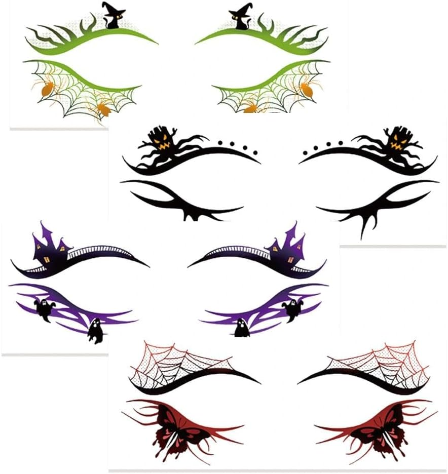 Halloween Eye Shadow Sticker with Butterfly Ghost Colorful Witch Eyeliner Temporary Tattoos Eyeshadow Stickers for Women Girls Halloween Carnival Festival Masquerade Accessories 4Pcs
