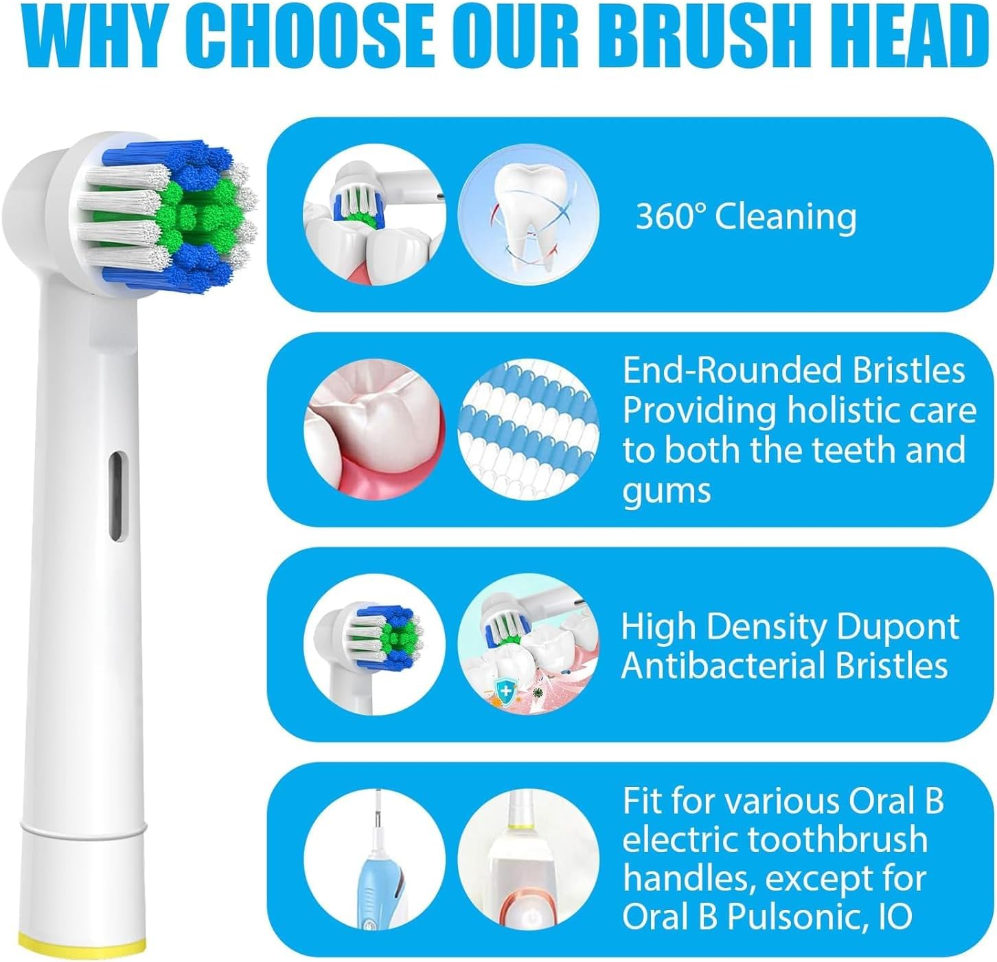 Replacement Toothbrush Heads Compatible with Oral B Braun, 12 Pcs Professional Electric Toothbrush Brush Heads Compatible with Oral B Replacement Heads Refill 7000/Pro 1000/9600/500/3000