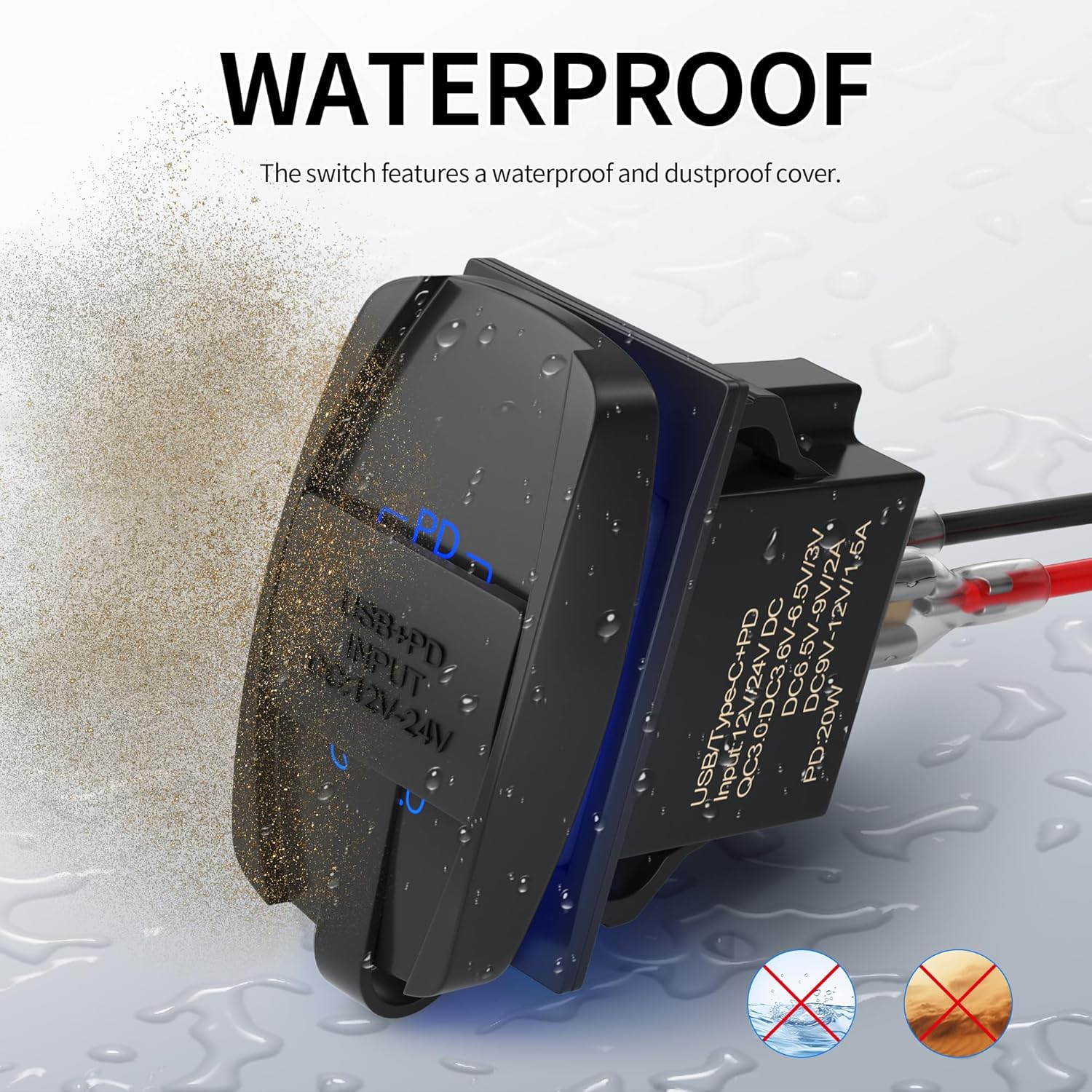 DAIERTEK USB Rocker Switch 12V Waterproof USB C & QC 3.0 Dual Ports Outlet PD Charger Socket for Car, UTV, RZR, RV, Truck, Marine image number 2