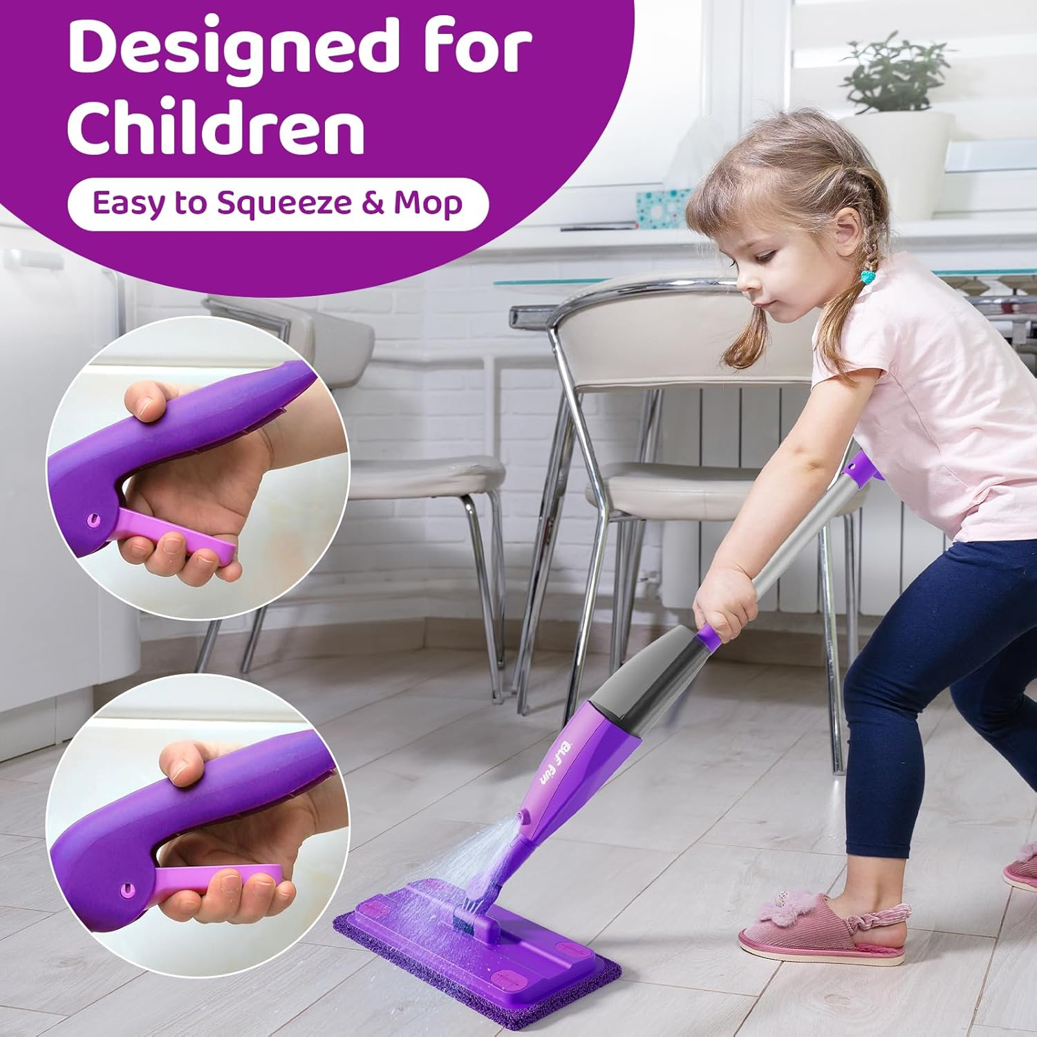 Calfqueen Mop Montessori Kids Toys with Water Sprayer, Pretend Play&Preschool Educational, STEM Clean, Housekeeping Kit Spray Mops for Floor Cleaning, Birthady Gifts 3 4 5 6 7 8 Year Old Boys Girls image number 2