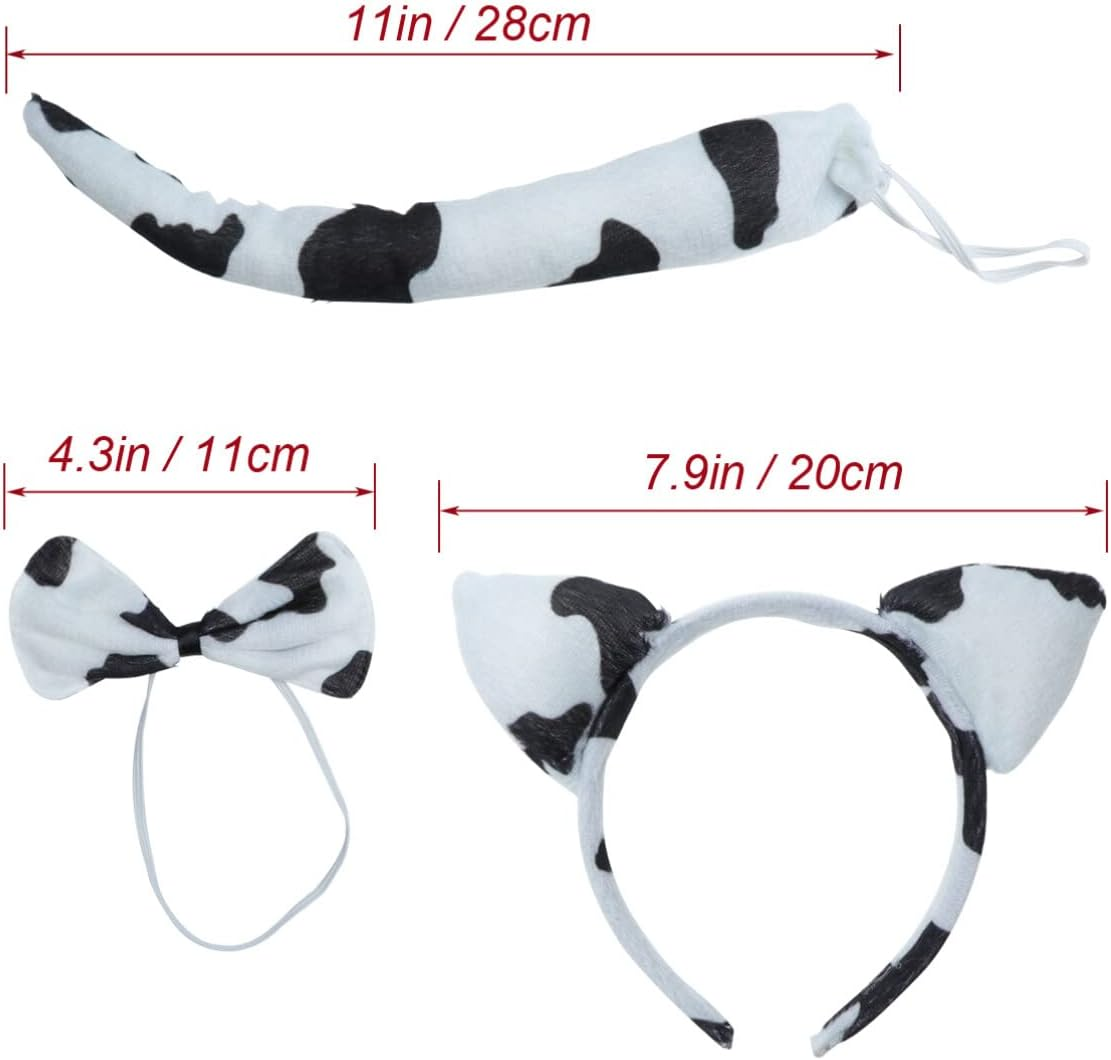 Minkissy 3Pcs Cartoon Animal Dress up Set Boys and Girls Headband Bow Tie and Tail Costume Party Supplies for Fun Dairy Cattle Party Props