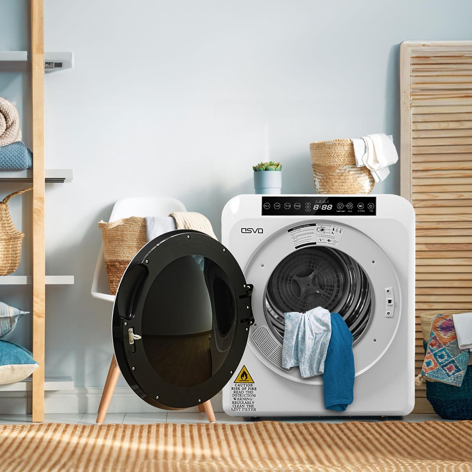 Clothes Dryer Machine 6Kg, with Digital Panel Fully Automatic Tumble Dryer for Home Indoor Laundry