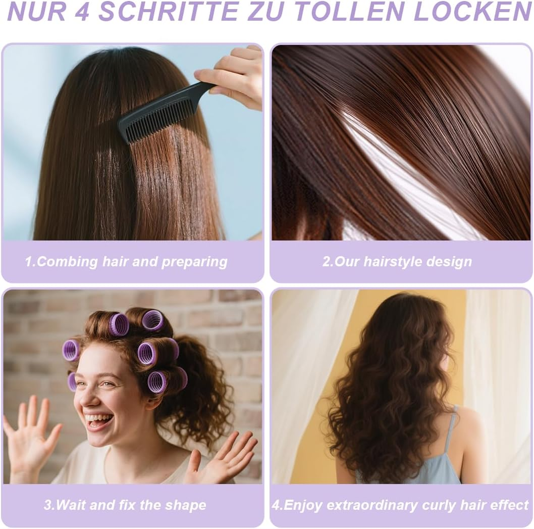 LQIOACU Pack of 12 Hair Rollers, Small Hair Crimper, Curler Self-Adhesive Set, Hair Roller, Hair Rollers Curls for Long Medium Small Hair, 1.5 Cm, Light Purple image number 4