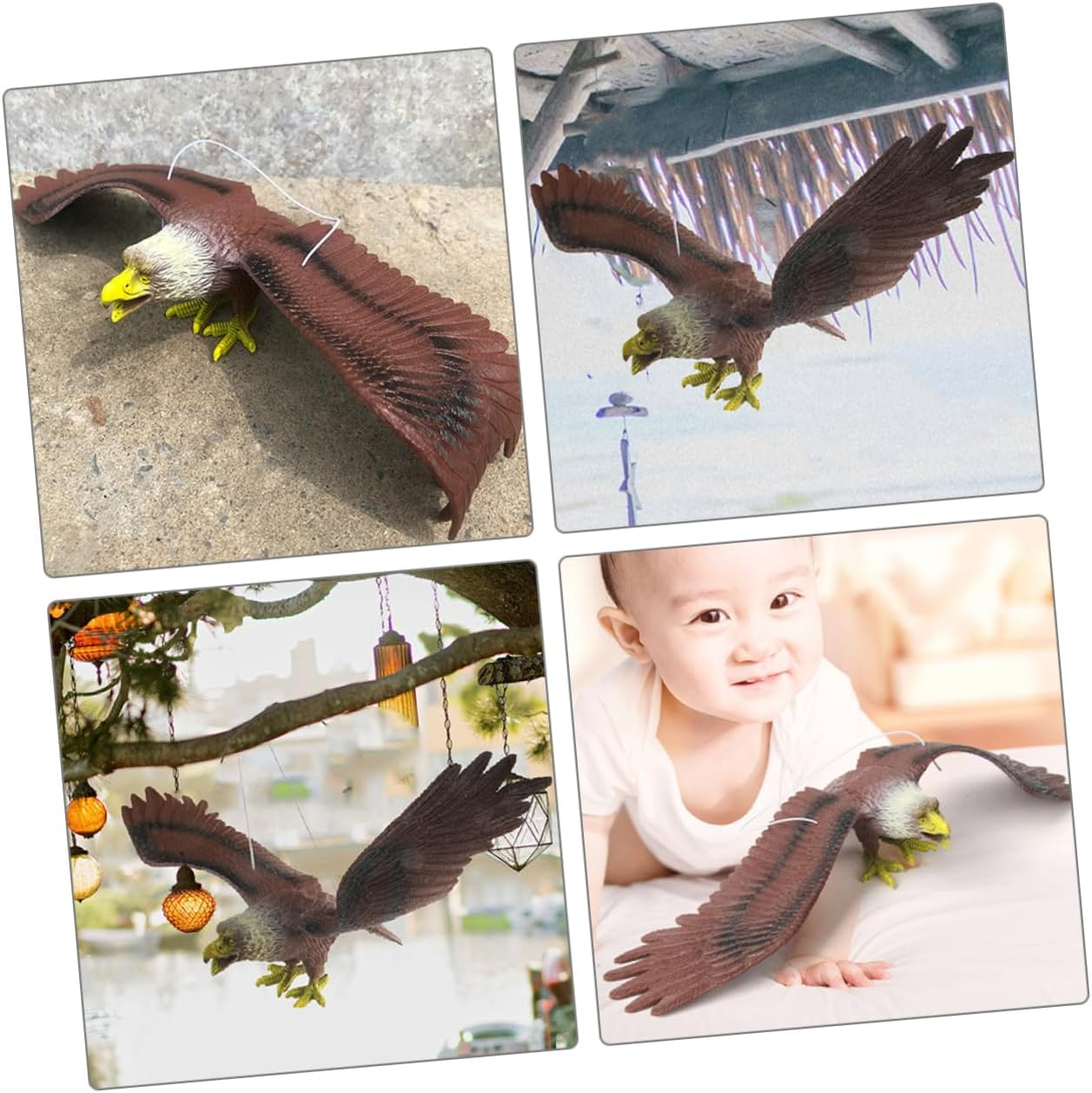 Milisten 2Pcs Large Eagle Simulation Toy Bird Deterrent Decorations Bird Deterrents Decor Outdoor Garden Statue - Brown image number 6
