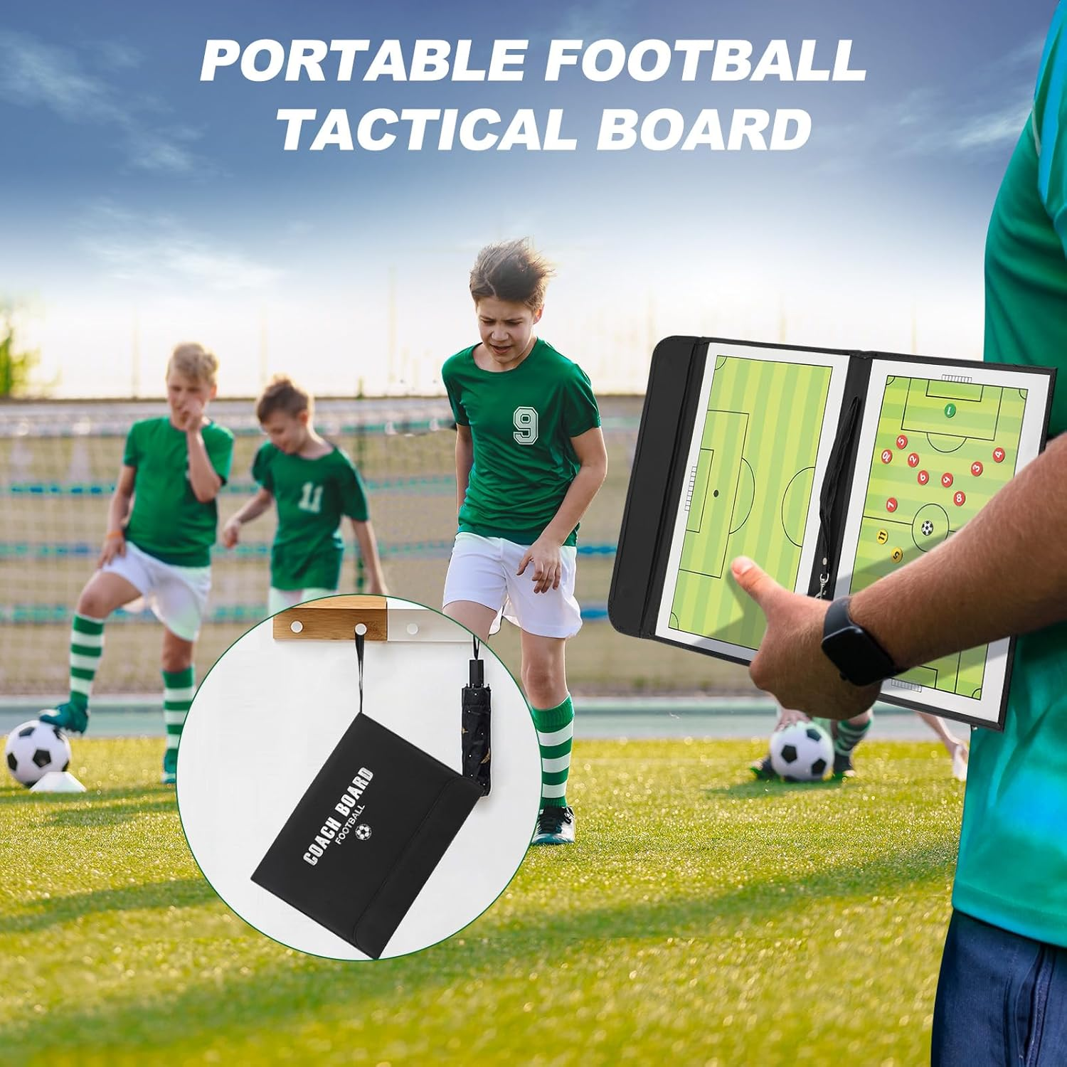Dry Erase Soccer Lineup Board Folding Magnetic Soccer Coaching Board Clipboard with Marker Pen For image number 3