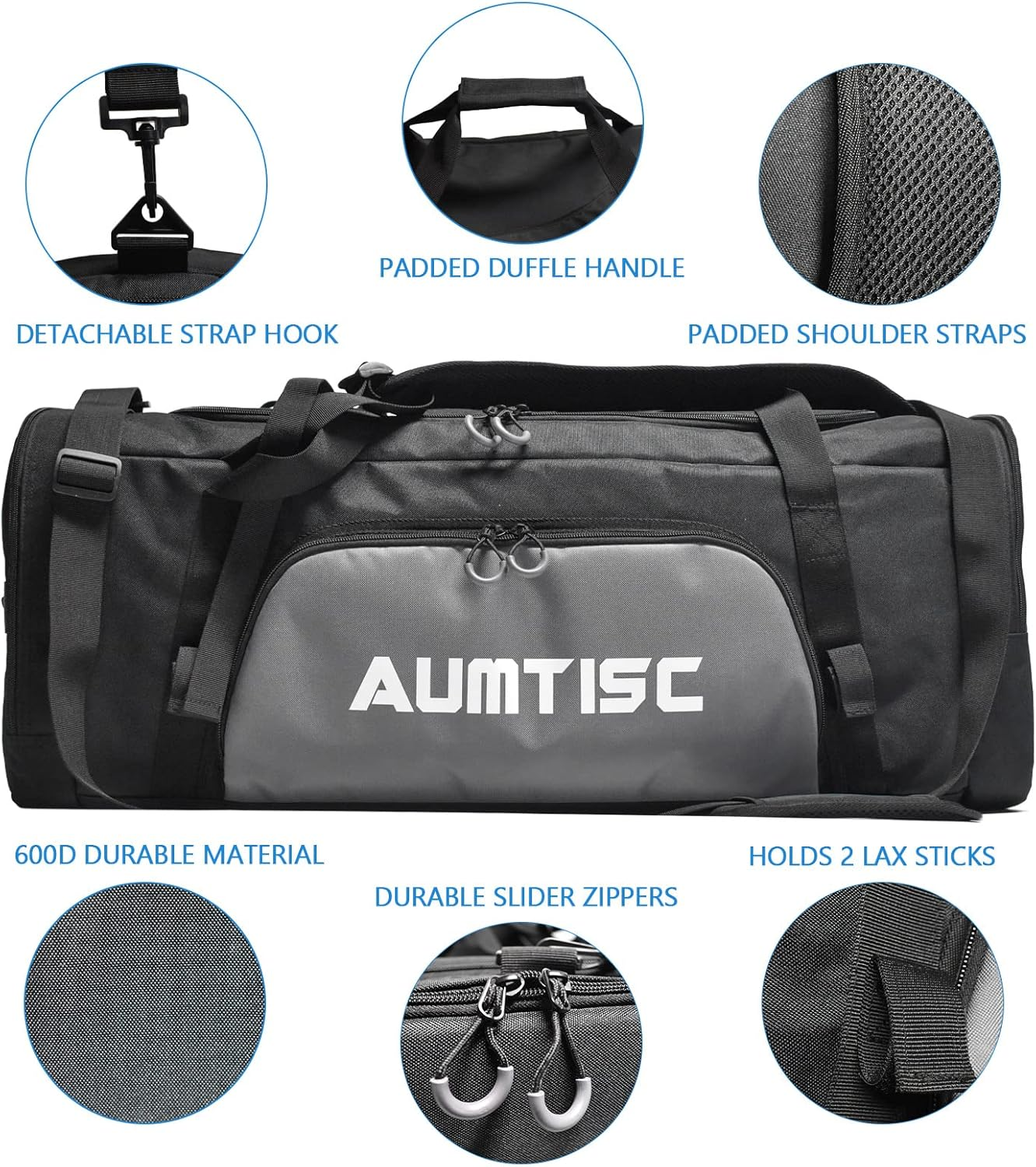 AUMTISC Lacrosse Bag Backpack 65L / 75L, 2 Stick Holders, Separate Cleats Compartment, Adjustable Shoulder Straps, Large Capacity to Holds All Lacrosse Equipment image number 6