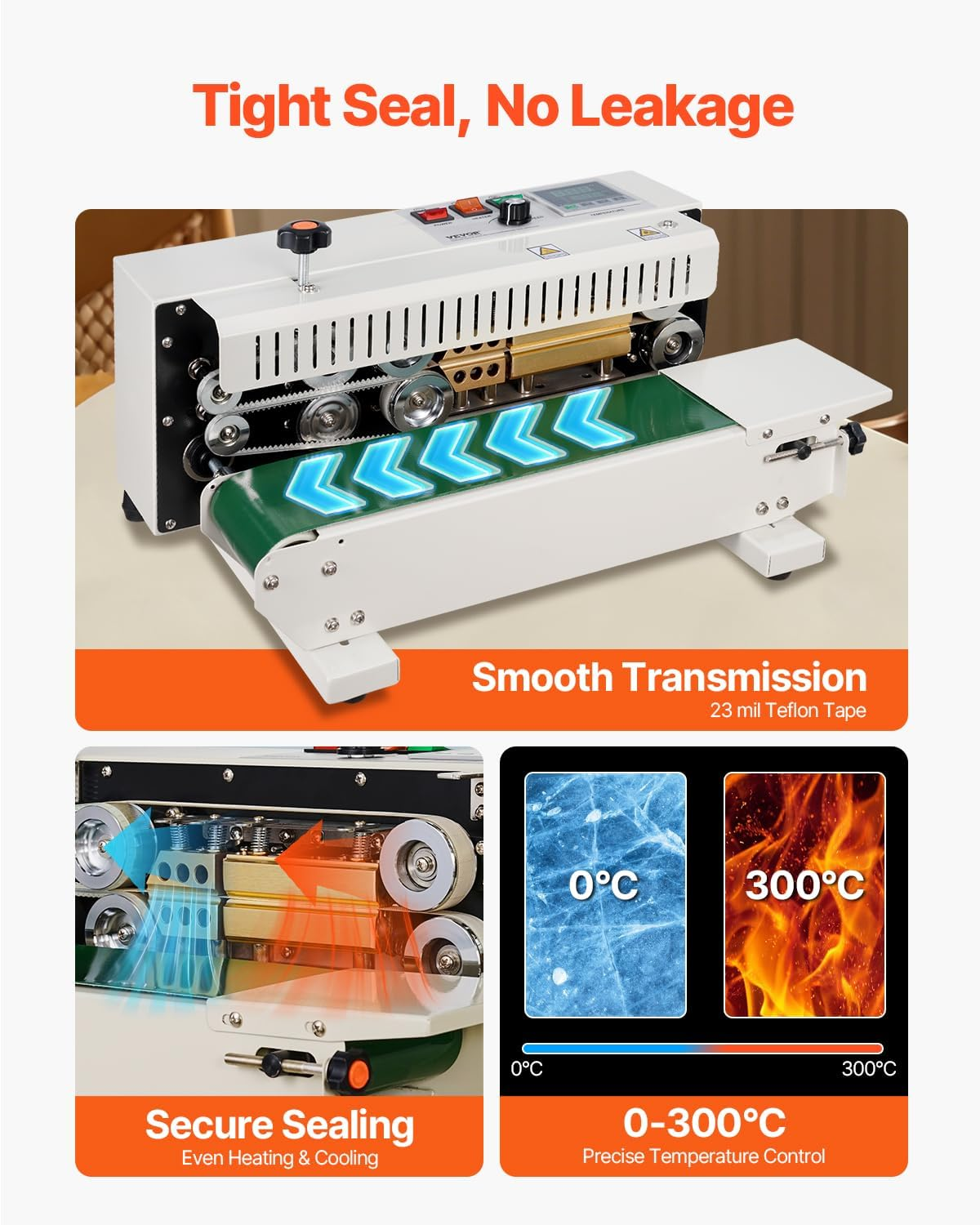 VEVOR Continuous Bag Band Sealing Machine, 6-12 Mm Seal Width, Horizontal Band Sealer Machine with Digital Temperature Control, Carbon Steel Bag Sealer for 0.02-0.8 Mm Plastic Bags Films Membrane image number 5