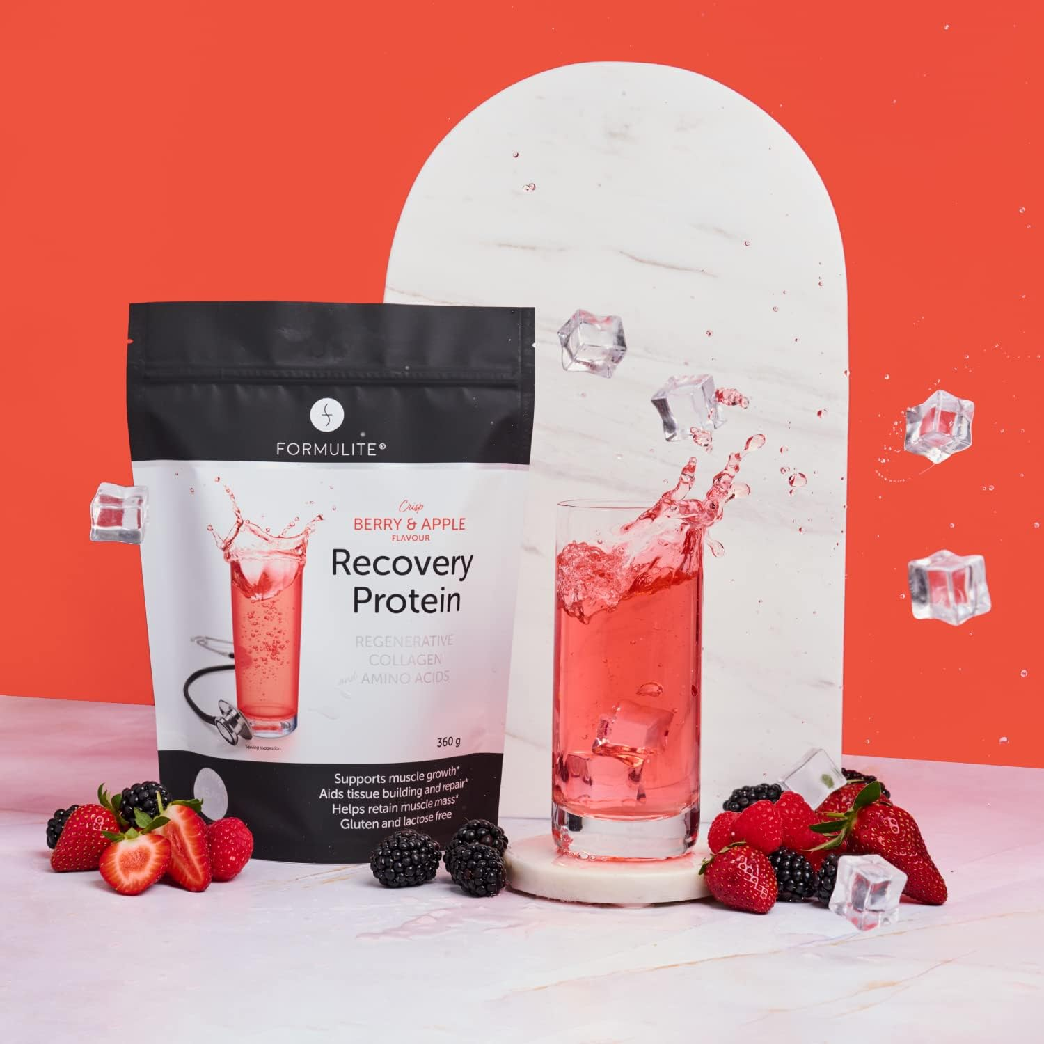 Formulite Recovery Protein Pouch 500G, with Collagen and Amino Acids, High Protein, Low Carb, Low Sugar, Gluten Free, Dairy Free for Men and Women (Berry Apple) image number 6