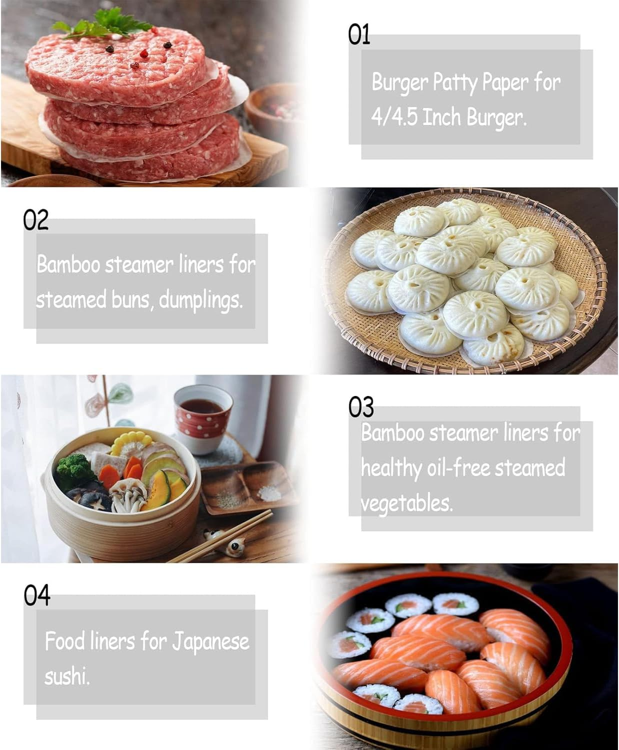 200Pcs round Bamboo Steamer Pieces of Dumpling Paper,10In/25.4Cm Steamer Liner with Holes, Paper Parchment Paper for Air Frying and Baking image number 4