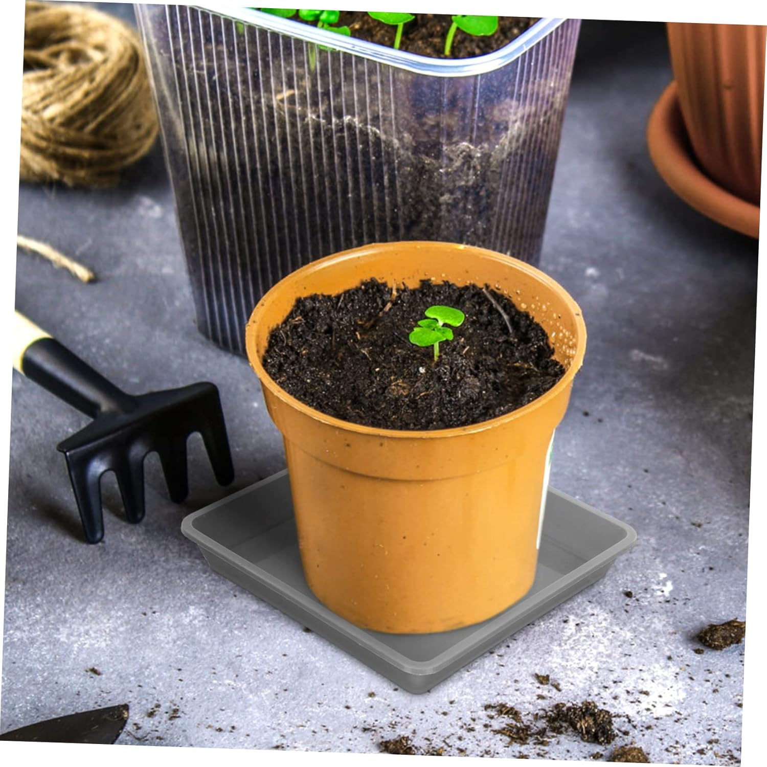 FUNOMOCYA 10Pcs Plastic Flowerpot Trays and Plant Pot Water Trays for Balcony Gardening, Square Thickened Flower Pot Bases 15Cm Grey, Drip Catcher Garden Supplies image number 6