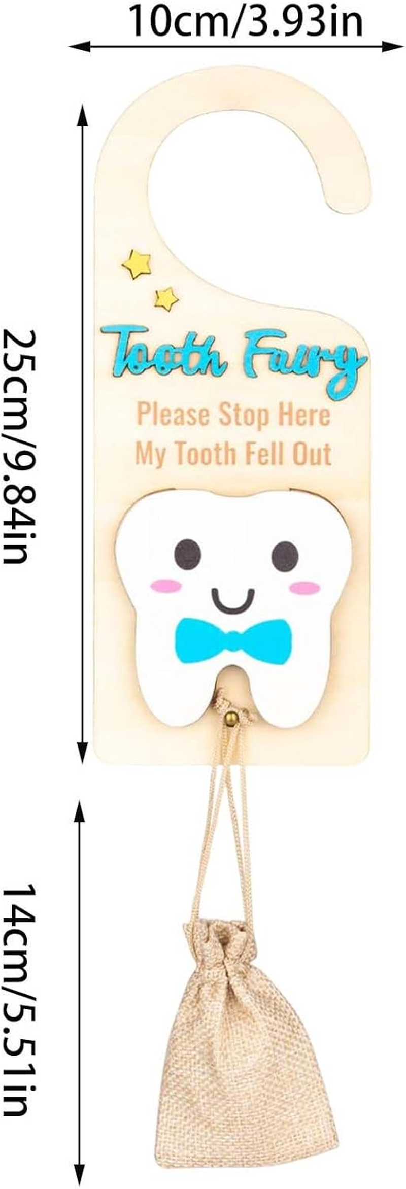 Tooth Fairy Hanger - Tooth Fairy Pick up Box with Money Slot,Keepsake Box with Pouch, Cute Wooden Souvenir for Storage Home Collection Boys Girls image number 4
