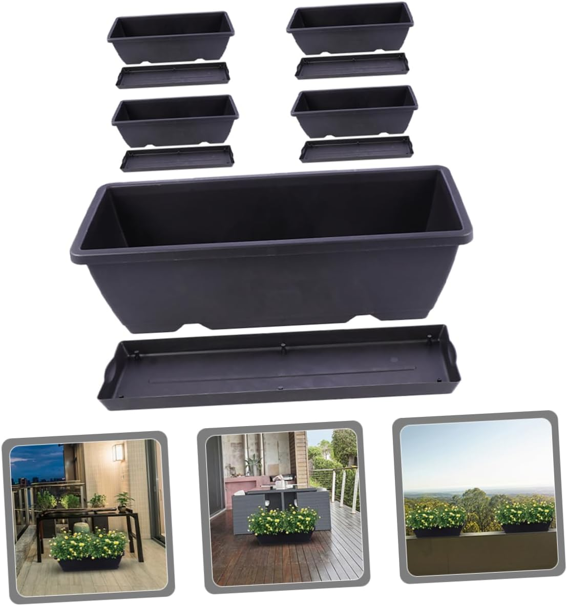 Didiseaon 5 Sets Rectangular Gardening Pots with Trays Durable Outdoor Planters for Vegetables Flowers Herbs for Windowsills Balconies and Patios image number 6