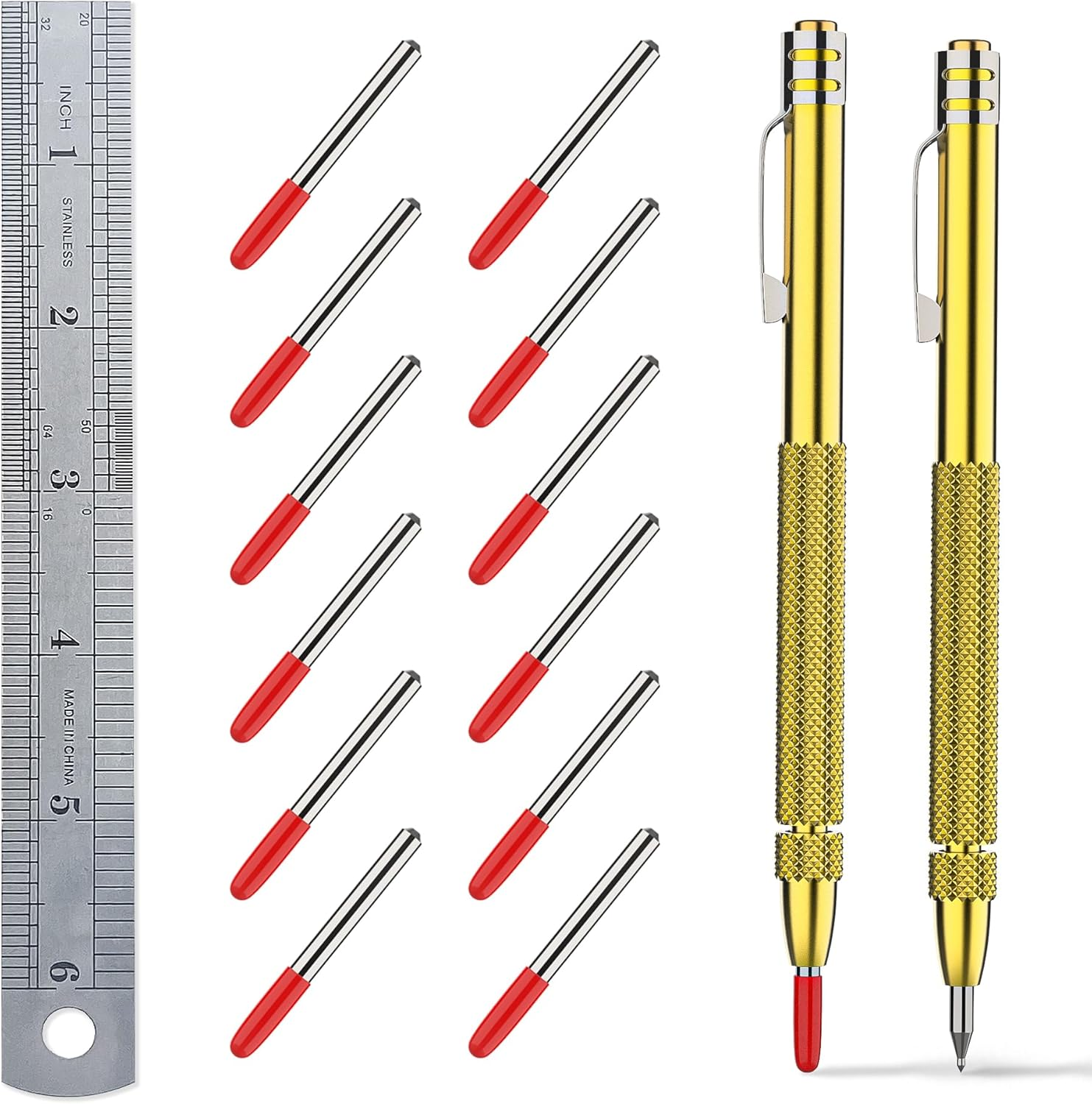 2 Pack Tungsten Carbide Scriber Tool Set with Magnet - Professional Metal Engraving Pen, Extra 10 Carbide Replacement Tips - Ultimate Scribing Tools for Glass/Ceramics/Sheet Metal Marking