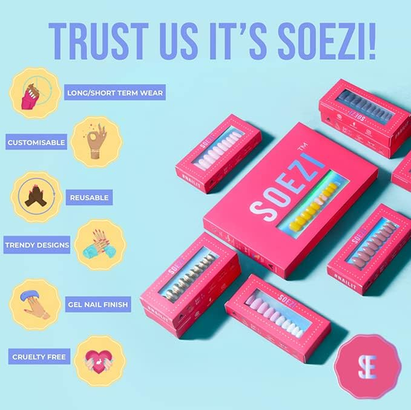 SOEZI Women'S Magic Dust Reusable SOEZI Press on Nails | Artificial False Nail Extension | Application Kit, Ezion | Ezioff Nourish & Restore Removal | Customisable (Oval_L) image number 6