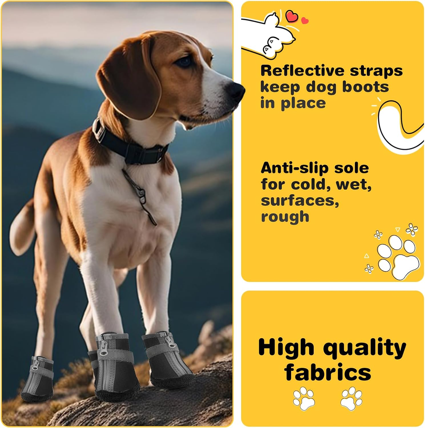 Hcpet Dog Shoes for Small Dogs, Dog Boots & Paw Protectors for Hot Pavement Winter Snow Hiking, Anti-Slip Dog Booties for Hardwood Floor Black Size 5 image number 5