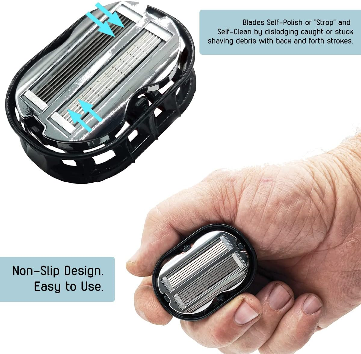 Premium Omnishaver Bi-Directional Shavers for Men & Women | 3X Faster than Disposable Razors | Smooth, and Safe | Self-Cleaning, Self-Sharpening Razor Blades for Shaving Head, Legs, Arms, Body (Black) image number 4