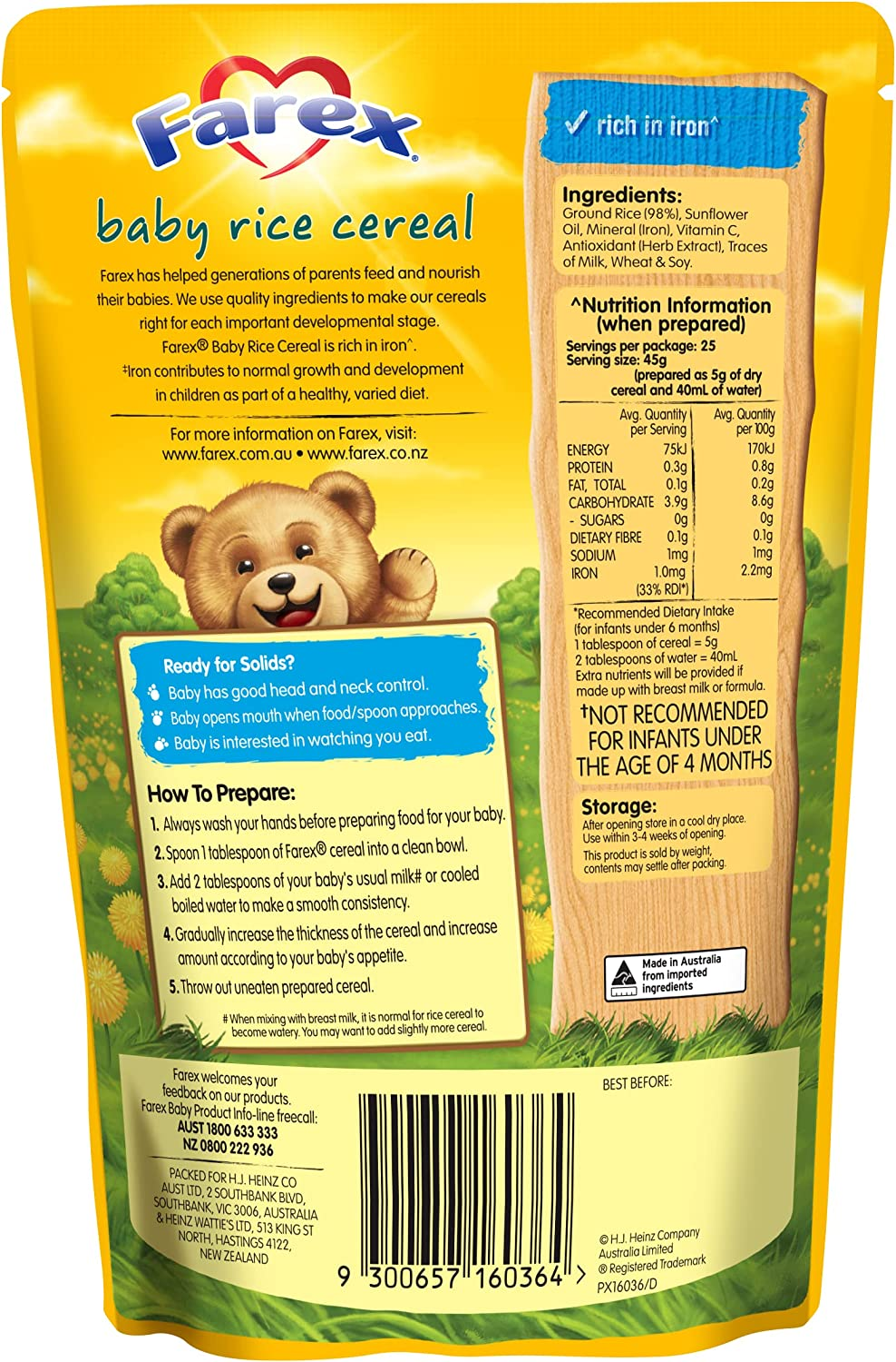 Farex Baby Rice Cereal for 4+ Months Baby 125 G (Pack of 6) image number 3