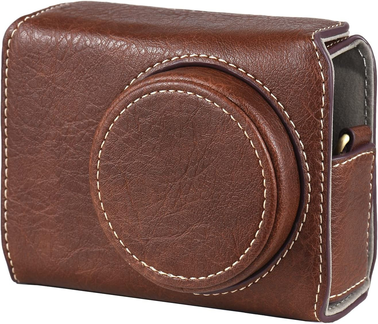 Portable Camera Case Synthetic Leather Camera Carry Bag with Shoulder Strap Replacement for Ricoh GR3 GR III/ GR3X Camera Coffee