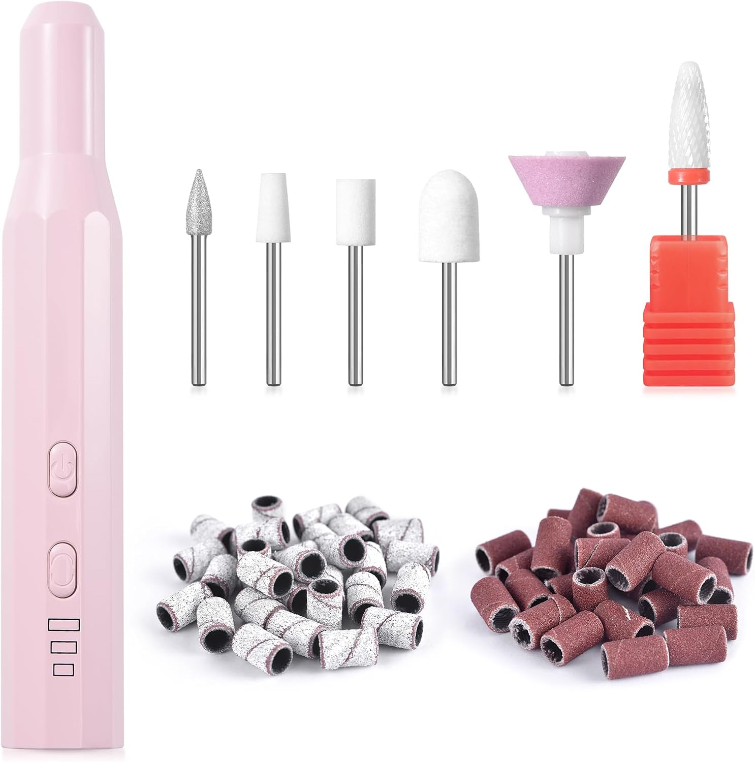 KADS Electric Nail Drill Machine Portable Electric Nail File Polishing Kit for Acrylic Gel Nails with Nail Drill Bits Sanding Bands Manicure Pedicure Efile Tool for Home Salon Design Nails (Pink)