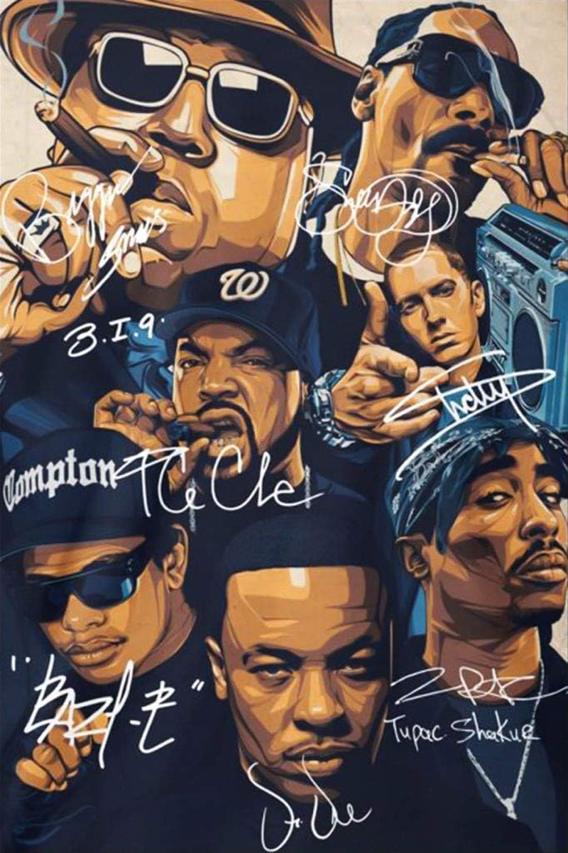 Inked and Screened Rap Legends Notorious Big Snoop Dogg Ice Cube Eminem Tupac Signature Poster, 12X18