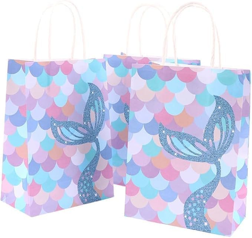 24Pcs Party Bags, Mermaid Party Bag Gift Paper Party Goodie Favor Bags, Kraft Paper Treat Goodie Bag for Boys Girls Birthday Candy image number 3