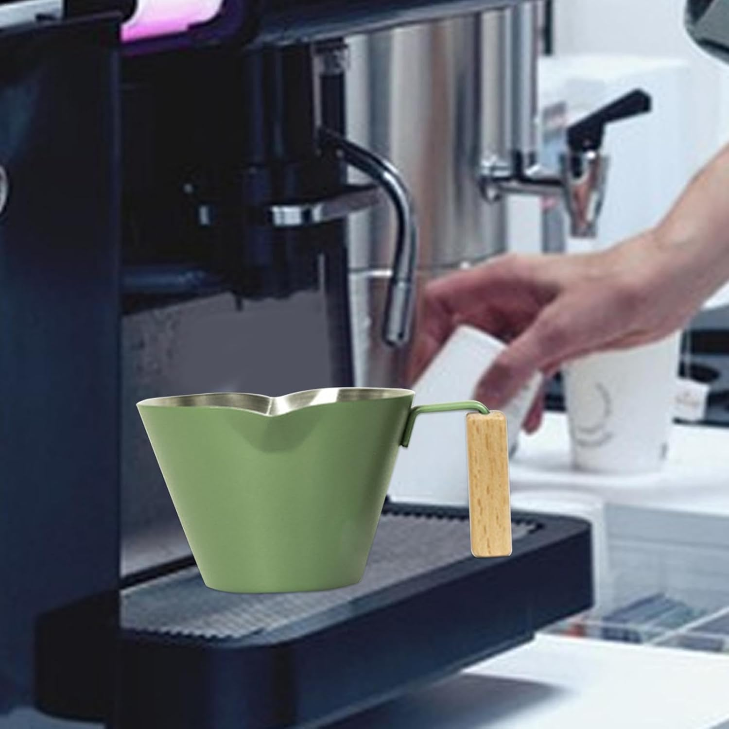 Espresso Extraction Cup | 100Ml Coffee Measuring Cup | Espresso Shot Pitcher, Double Spout Metal Measuring Cup, Stainless Steel Pouring Cup for Tea, Bar, Milk - Light Green image number 3