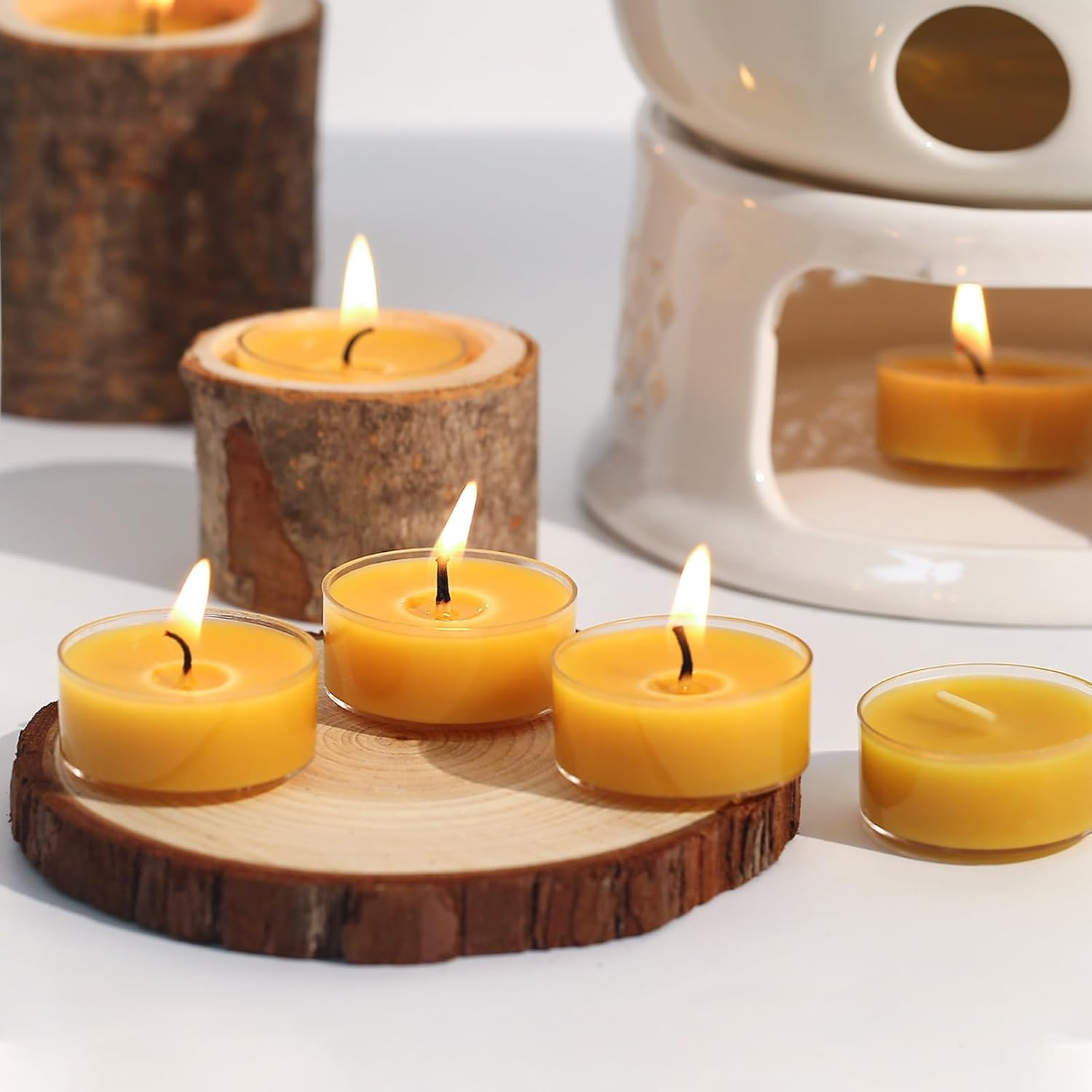 EP Leben 36 Pcs Beeswax Tealight Candles- 4 Hour Burn Time 100% Pure Beeswax Candles Burn Evenly and Clean Bees Wax Candles Bulk Smokeless Beeswax Tea Lights for Relaxing Air Purification