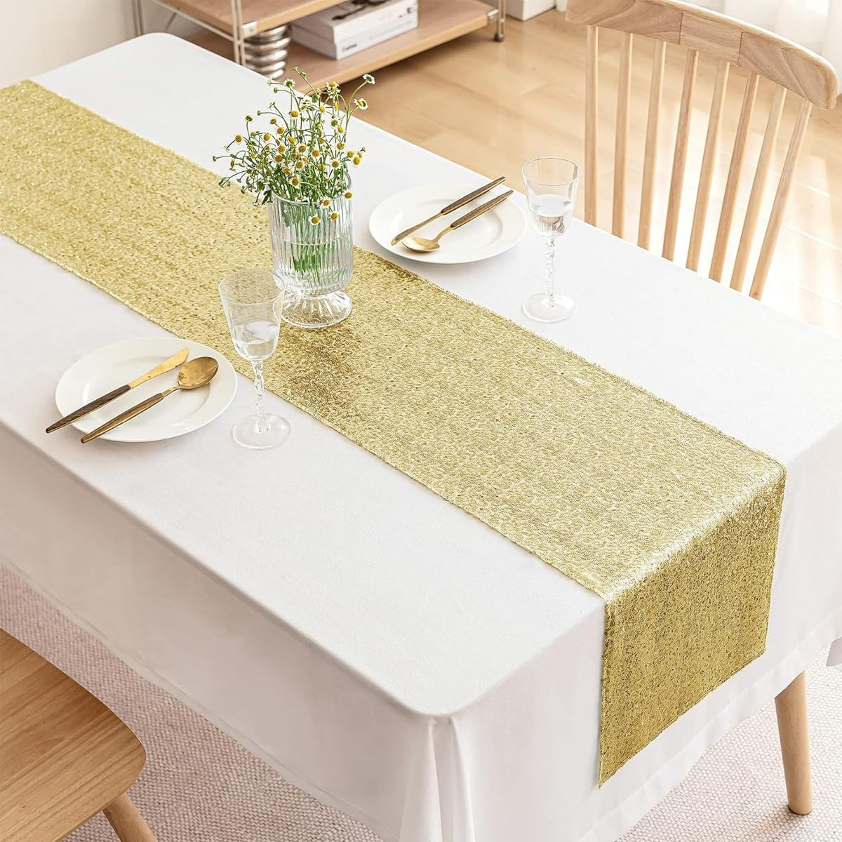 AIMALL Premium Sequin Table Runner for Weddings and Special Events, 12" X 71", Sparkling Color Choices, for Tables of 4-6 image number 1