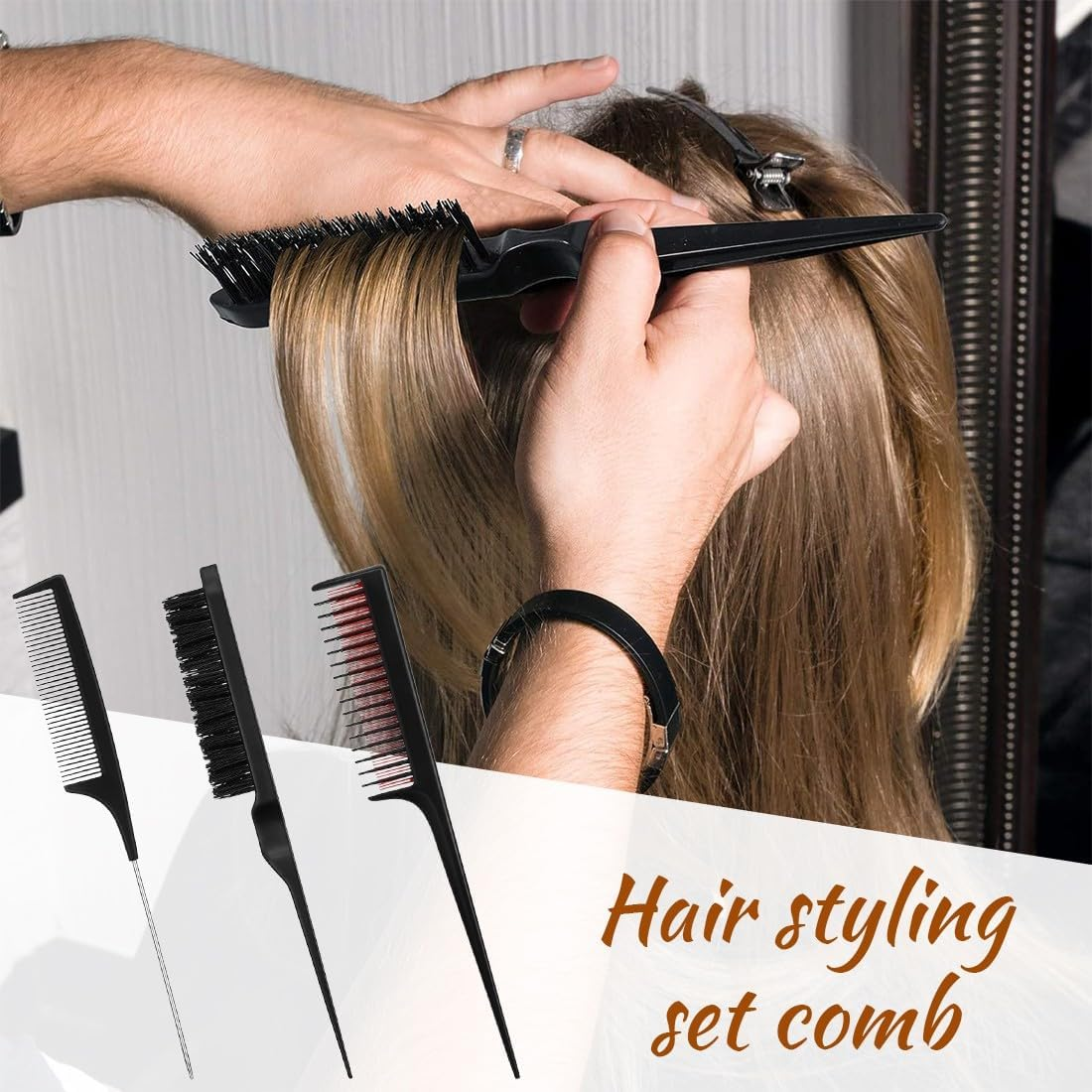 Sleek Bun Brush Set, and Rat Tail Comb, Bristles Haircut Hair Comb, Edges Brush, for Braid and Hair, Brush for Sleek Braid for Hairdresser Women Children image number 4