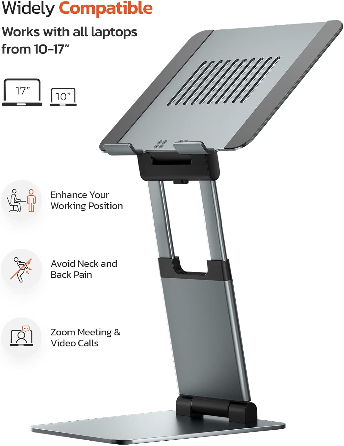 Tounee Ergonomic Sit to Stand Laptop Stand, Promote Healthy Posture, Adjustable Height 2.1"-21", Compatible with Macbook Air Pro, All Laptops 10-17" - Gray image number 2