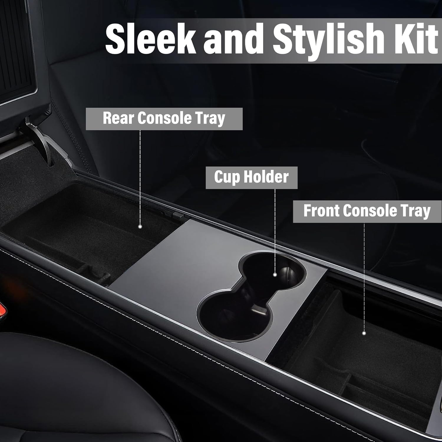 (3 PCS) Center Console Organizer Tray Designed for Latest 2023 2022 2021 Tesla Model 3 Y Accessories, Flocked Front Rear Storage Box with Silicone Cup Holder Insert image number 5