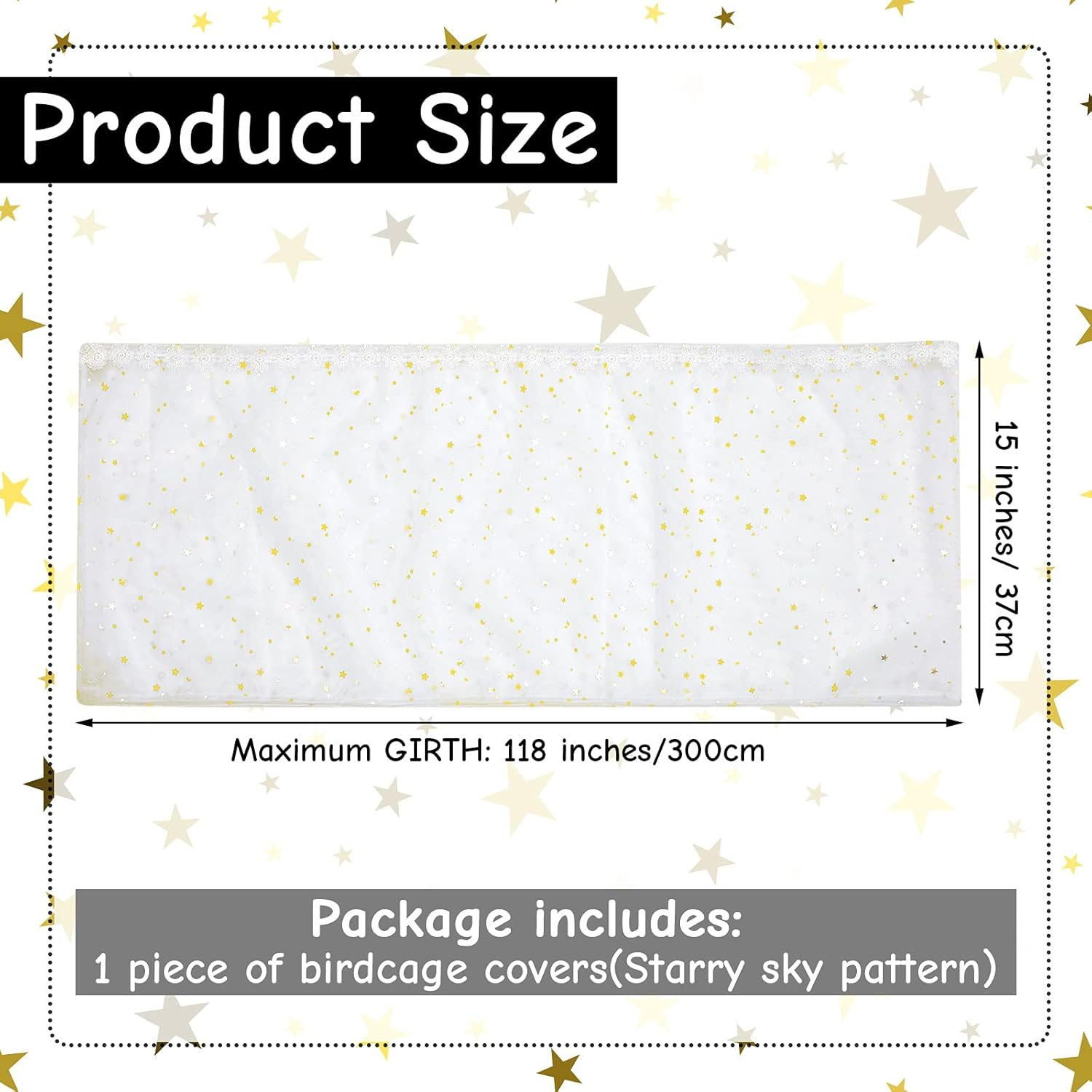 Large Bird Cage Cover Birdcage Nylon Mesh Net Cover Seed Feather Catcher Twinkle Star Universal Birdcage Cover Bird Seed Guard Skirt for Parakeet Macaw African Square Cage (White) - White image number 3