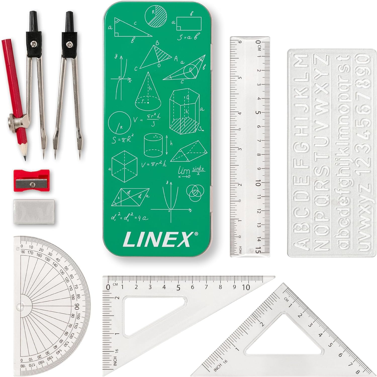 Linex, Maths Set 10 Pieces in Tin Case, Geometry Set for School Student image number 2