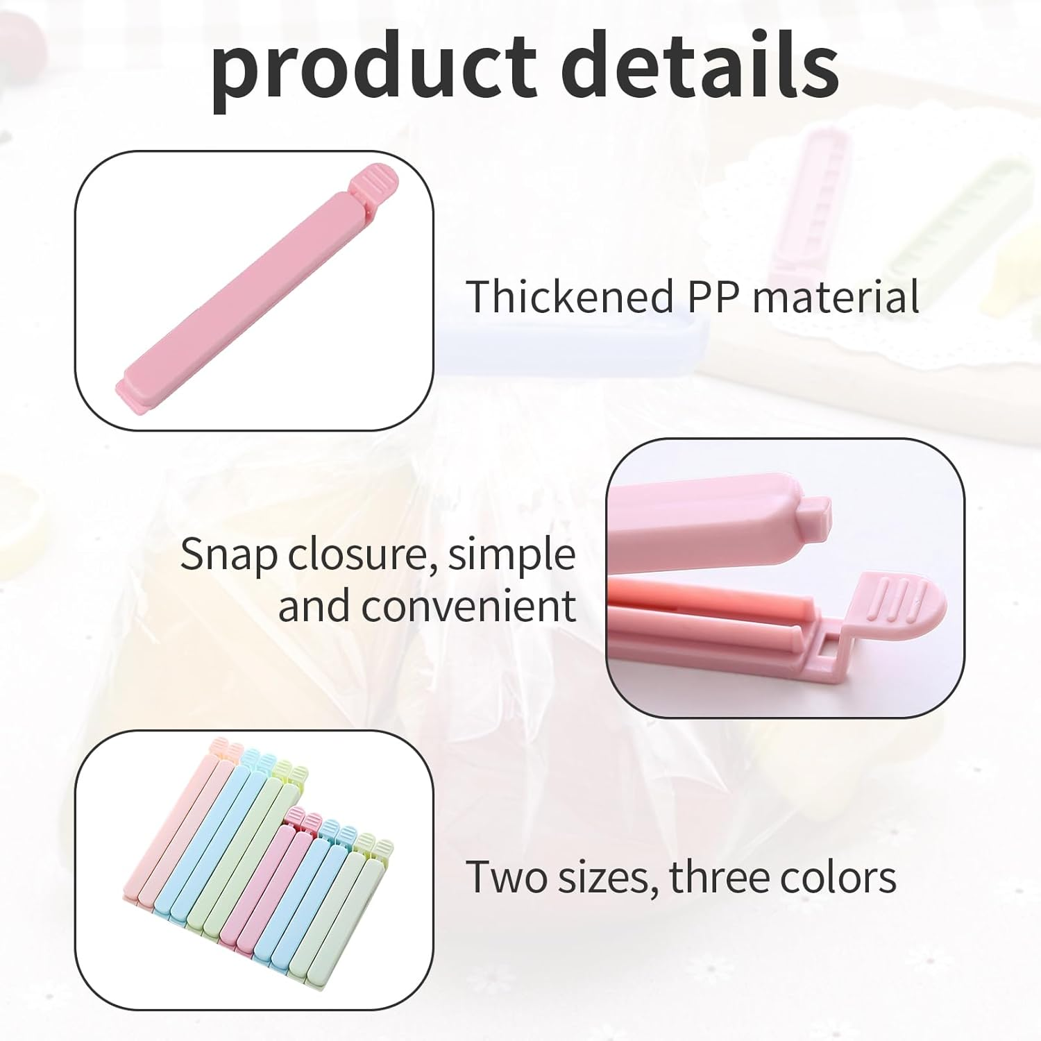 Yizene 12PCS Reusable Freezer Clips for Food Bags,Kitchen Food Storage Clips to Keep Food Fresh, Long Plastic Food Sealing Clips for Sealing Snacks Coffee Food, Sandwich-12/15.5Cm(Blue/Green/Pink) image number 4