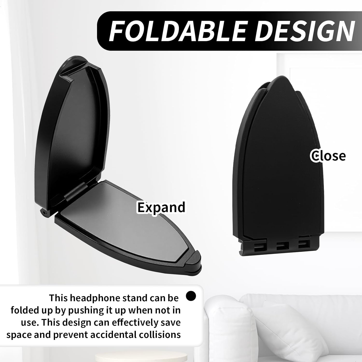 Headset Holder Wall, Foldable Headphone Holder, Wall Stand Headset Holder, Universal Headset Stand, Self-Adhesive Headphone Holder, PC Gaming Room Accessories for Headphones Controller (Black)