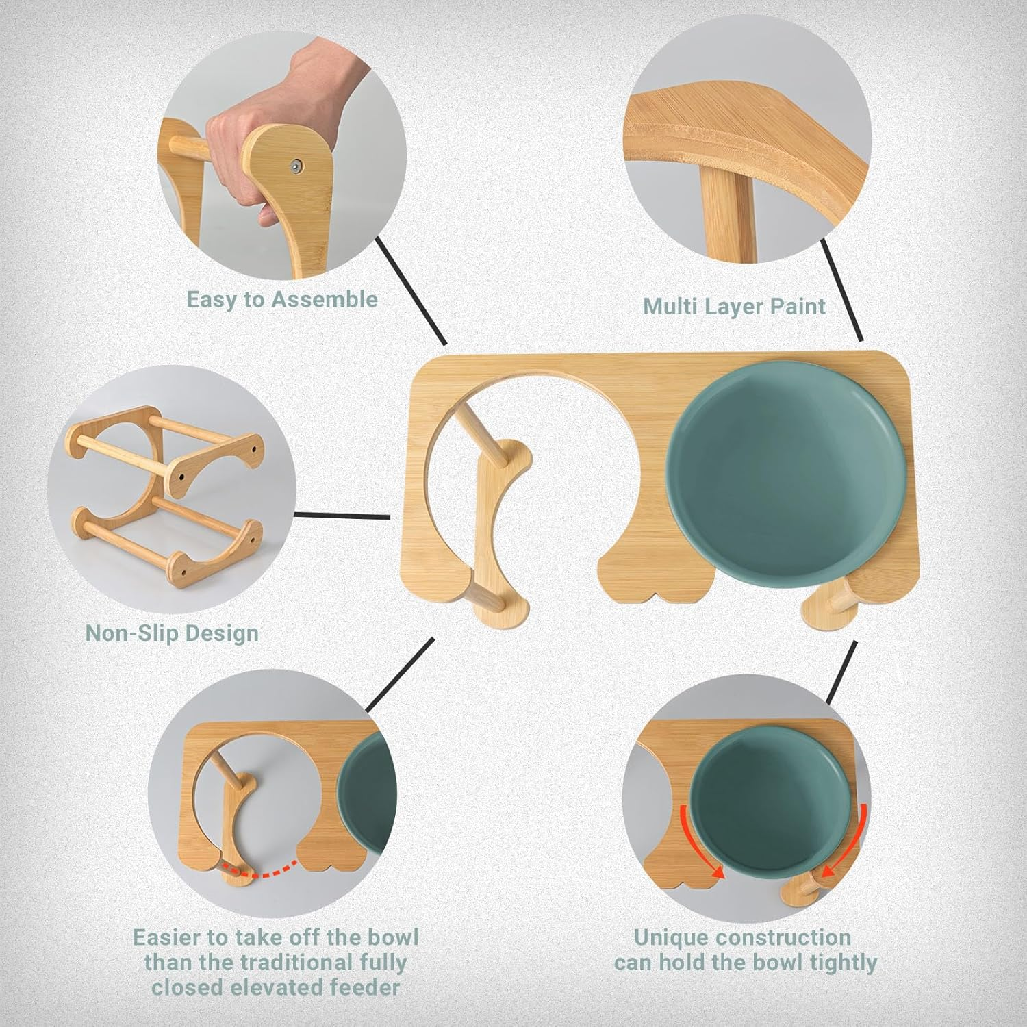 SPUNKYJUNKY Elevated Ceramic Dog Bowls with Non-Slip Stand Raised Dog Bowl Food and Water Pet Feeding Bowl for Medium and Large Dog(Single 28OZ Bowl,Dark Green) image number 5